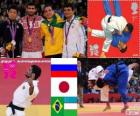 Τζούντο ανδρών - 60 kg πόντιουμ, Arsen Galstian (Ρωσία), Hiroaki Hiraoka (Ιαπωνία) και Philip Kitadai (Βραζιλία), Rishod Sobirov (Ουζμπεκιστάν) - London 2012-